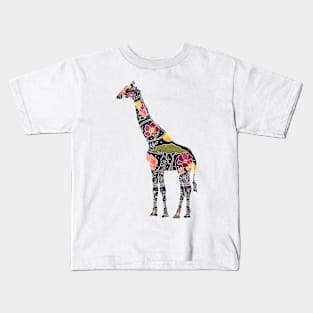 Floral Giraffe Silhouette - Sunrise Kids T-Shirt